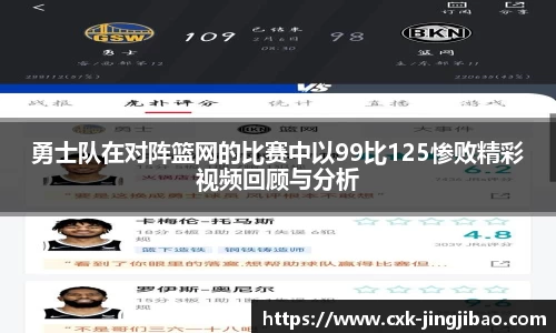 勇士队在对阵篮网的比赛中以99比125惨败精彩视频回顾与分析